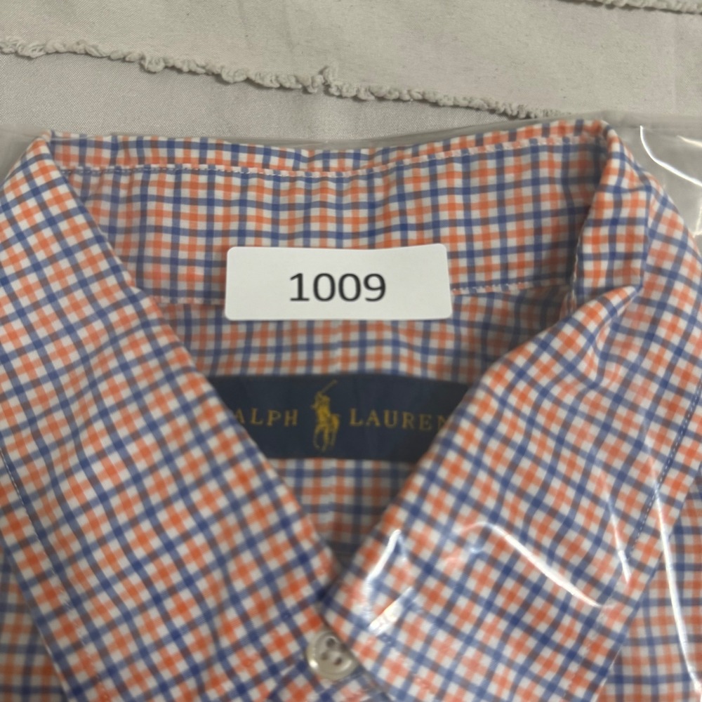 Ralph Lauren Button Down Shirt Mens L Orange Blue Gingham Check Excellent Pony - Picture 7 of 7